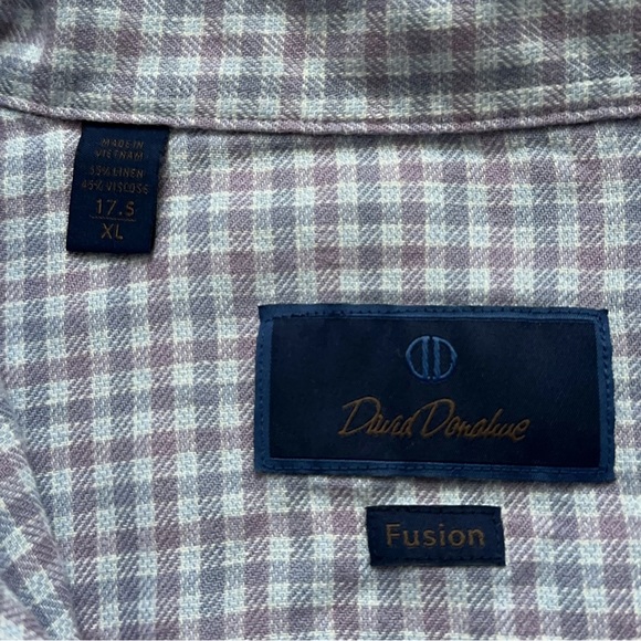 David Donahue Shirt Mens XL 17.5 Long Sleeve Fusion Linen Viscose Blue Purple - Picture 5 of 5